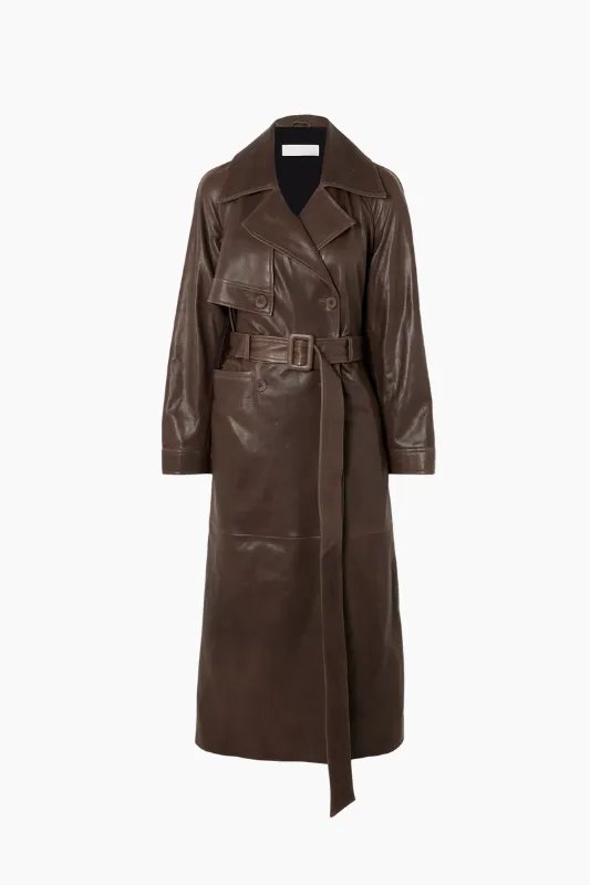 Dry Cleaned Leather Trench Coat - Women's Double-Breasted Style